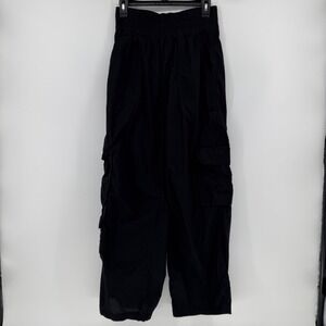 Aerie Womens Black Cotton Cargo Utility Pants Small Regular Smocked Waist baggy